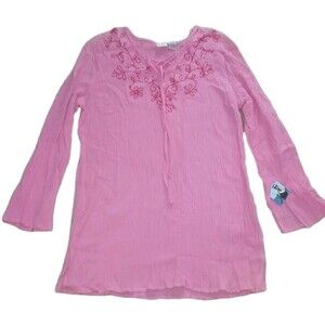 NWT MERONA Women XL Bathing Suit Cover Up Sequins Pink Cotton Gauze Long Sleeve